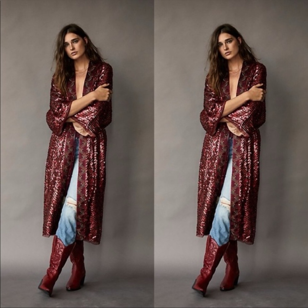 COPY - Free People Light Is Coming Red Sequin Duster